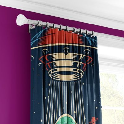 Κουρτίνα με Σχέδιο UFO και Πλανήτες - Κουρτίνα με Πολυθεσική Τρέσα για Παιδικό Δωμάτιο