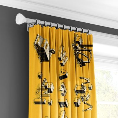 Κίτρινη Κουρτίνα Παιδικού Δωματίου με Οχήματα και Πολυθεσική Τρέσα