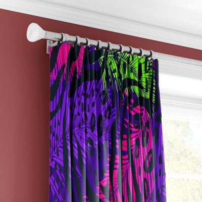 Κουρτίνα με Πολύχρωμο Τροπικό Σχέδιο σε Βιολετί και Πράσινο με Πολυθεσική Τρέσα
