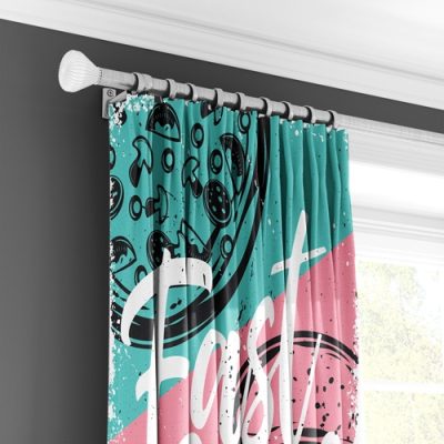 Κουρτίνα Δωματίου με Ρετρό Σχέδιο Πίτσας και Πολυθεσική Τρέσα