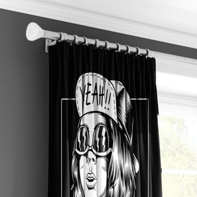 Μαύρη Κουρτίνα με Καπέλο και Γυαλιά Ηλίου - Κουρτίνα με Πολυθεσική Τρέσα