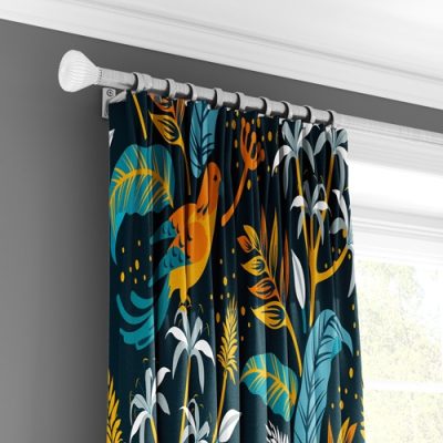 Κουρτίνα Τροπικού Σχεδίου με Πολυθεσική Τρέσα σε Μπλε και Πορτοκαλί