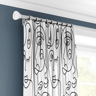 Κουρτίνα με Αφηρημένα Πρόσωπα σε Ασπρόμαυρο Ύφασμα και Πολυθεσική Τρέσα