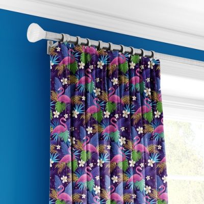 Κουρτίνα με Πολυθεσική Τρέσα και Τροπικό Σχέδιο Φλαμίνγκο και Λουλούδια