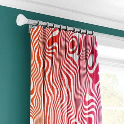 Κουρτίνα με Πολυθεσική Τρέσα και Αφηρημένο Σχέδιο σε Κόκκινους και Ροζ Τόνους