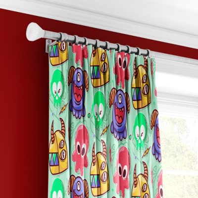 Κουρτίνα Παιδικού Δωματίου με Χαρούμενα Τέρατα και Πολυθεσική Τρέσα