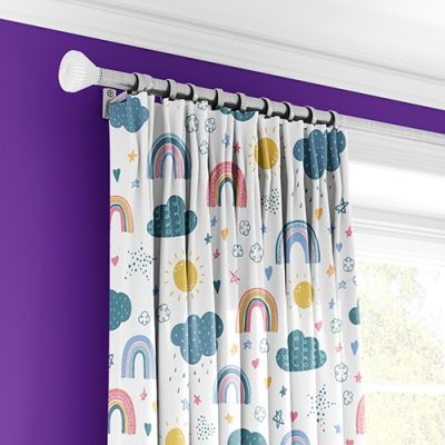 Παιδική Κουρτίνα με Σχέδια Ουράνιου Τόξου και Συννεφάκια - Κουρτίνα με Πολυθεσική Τρέσα