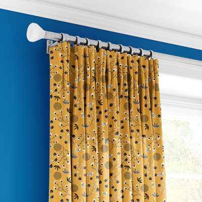 Κουρτίνα Κίτρινη με Λουλουδάτο Μοτίβο και Πολυθεσική Τρέσα