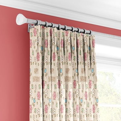 Παιδική Κουρτίνα Happy Birthday με Λουλούδια και Πολυθεσική Τρέσα