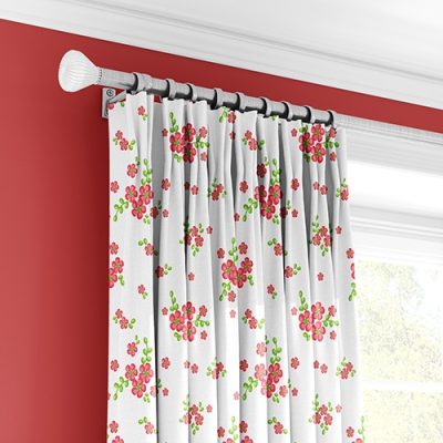Κουρτίνα με Πολυθεσική Τρέσα και Λουλουδάτο Μοτίβο σε Κόκκινο-Πράσινο