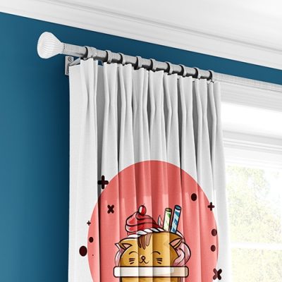 Κουρτίνα με Πολυθεσική Τρέσα και Σχέδιο Γάτας και Γλυκά
