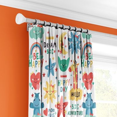 Παιδικές Κουρτίνες με Σχέδια Ζώων και Μηνύματα σε Πορτοκαλί με Πολυθεσική Τρέσα