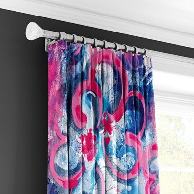 Κουρτίνα Αφηρημένο Σχέδιο Ροζ και Μπλε με Πολυθεσική Τρέσα