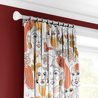 Κουρτίνα με Αφηρημένα Πρόσωπα και Λουλούδια - Πολυθεσική Τρέσα για Μοντέρνα Διακόσμηση