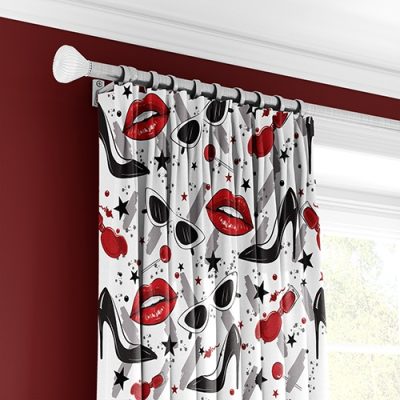 Κουρτίνα με Πολυθεσική Τρέσα και Σχέδιο Αξεσουάρ - Κόκκινα Χείλη