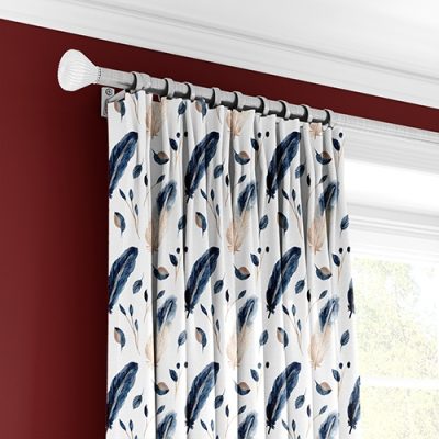 Κουρτίνα με Μοτίβο Φτερών σε Μπλε και Καφέ με Πολυθεσική Τρέσα