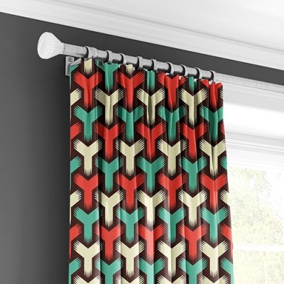 Κουρτίνα με Γεωμετρικό Μοτίβο σε Κόκκινο και Πράσινο - Κουρτίνα με Πολυθεσική Τρέσα