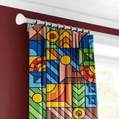 Πολύχρωμη Γεωμετρική Κουρτίνα με Πολυθεσική Τρέσα για Μοντέρνα Στυλ