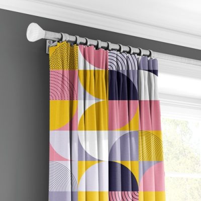 Κουρτίνα με Πολυθεσική Τρέσα σε Γεωμετρικό Σχέδιο Ροζ, Κίτρινο και Μωβ