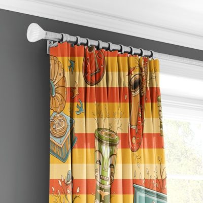 Κουρτίνα με Πολύχρωμο Ρετρό Σχέδιο και Γραφικά - Κουρτίνα με Πολυθεσική Τρέσα