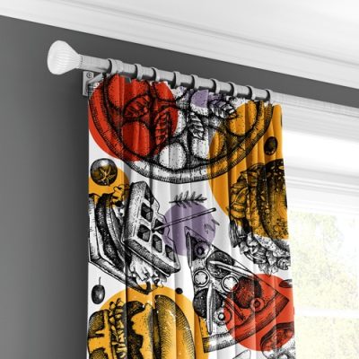 Κουρτίνα με Πολυθεσική Τρέσα και Χρωματιστό Τύπωμα Φαγητού