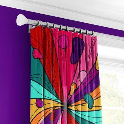 Πολύχρωμη Κουρτίνα με Αφηρημένο Σχέδιο και Πολυθεσική Τρέσα σε Μοβ, Κόκκινο και Πορτοκαλί