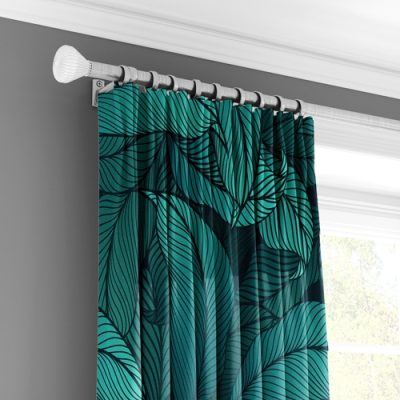Κουρτίνα με Πολυθεσική Τρέσα και Τροπικό Σχέδιο Φύλλων σε Πράσινο και Μπλε
