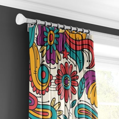 Πολύχρωμη Κουρτίνα με Λουλουδάτο Σχέδιο και Πολυθεσική Τρέσα