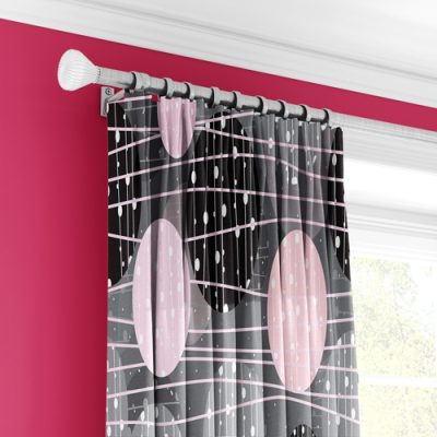 Γκρι Κουρτίνα με Γεωμετρικά Σχέδια και Ροζ Λεπτομέρειες - Κουρτίνα με Πολυθεσική Τρέσα Blackout