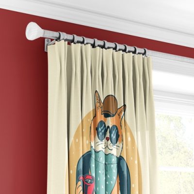 Κουρτίνα με Πολυθεσική Τρέσα και Σχέδιο Γάτας Μοντέρνου Στυλ