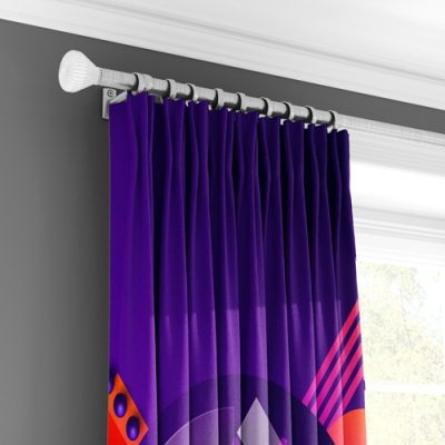 Κουρτίνα με Γεωμετρικά Σχέδια και Πολυθεσική Τρέσα σε Μοβ Απόχρωση