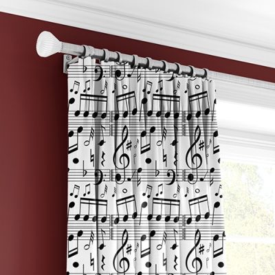 Κουρτίνα με Πολυθεσική Τρέσα και Μουσικές Νότες Άσπρη-Μαύρη