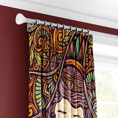 Κουρτίνα με Πολύχρωμο Αφηρημένο Σχέδιο και Πολυθεσική Τρέσα