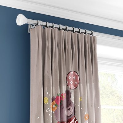 Παιδική Κουρτίνα με Αρκουδάκι, Μπαλόνι και Πολυθεσική Τρέσα σε Γήινες Αποχρώσεις