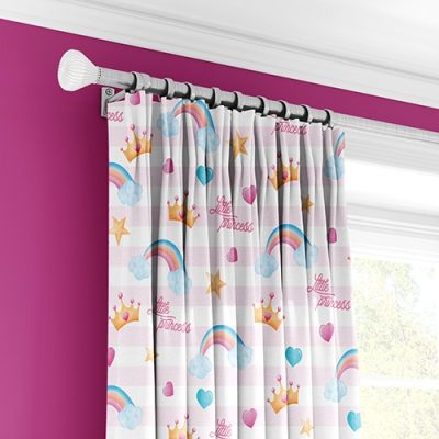 Παιδικές Κουρτίνες με Ροζ Στέμματα και Ουράνια Τόξα - Κουρτίνα με Πολυθεσική Τρέσα