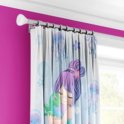 Κουρτίνα Παιδικού Δωματίου με Σχέδιο Γοργόνα και Πολυθεσική Τρέσα