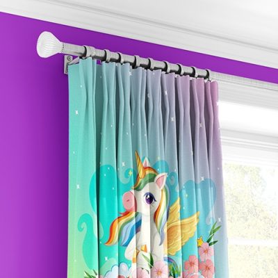 Παιδική Κουρτίνα Μονόκερος με Ουράνια Τόξα και Πολυθεσική Τρέσα