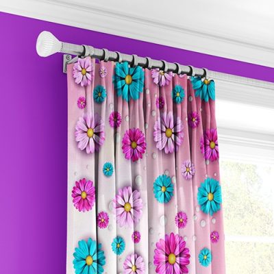 Κουρτίνα με Πολυθεσική Τρέσα και Λουλουδάτο Μοτίβο σε Ροζ και Μωβ