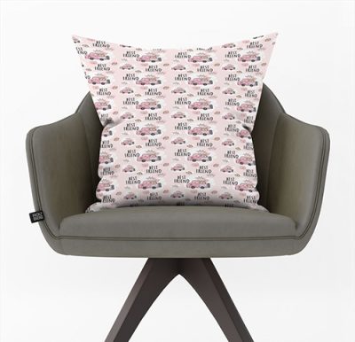 Διακοσμητικό Μαξιλάρι Ροζ με Λουλούδια και Κείμενο