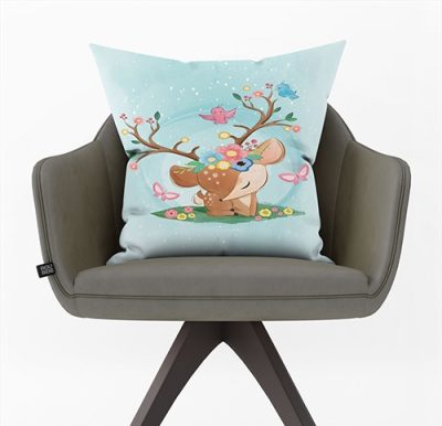 Διακοσμητικό μαξιλάρι με σχέδιο ελαφάκι και λουλούδια