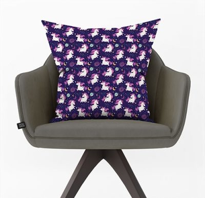 Διακοσμητικό Μαξιλάρι Μονόκερος σε Μωβ Φόντο