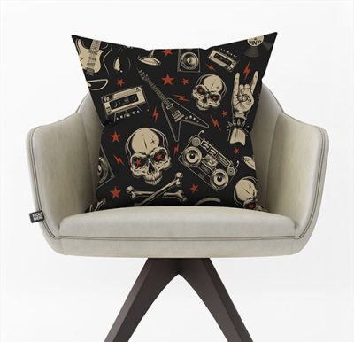 Διακοσμητικό Μαξιλάρι Ροκ με Κασέτες και Κρανία