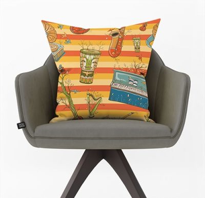 Διακοσμητικό μαξιλάρι με μουσικά όργανα και ριγέ σχέδιο