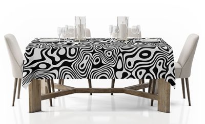 Μαύρο-Άσπρο Τραπεζομάντηλο με Αφηρημένα Μοτίβα