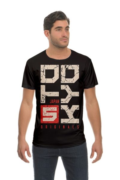 Ανδρικό Μαύρο T-Shirt με Γραφικό Σχέδιο Ιαπωνικού Στυλ