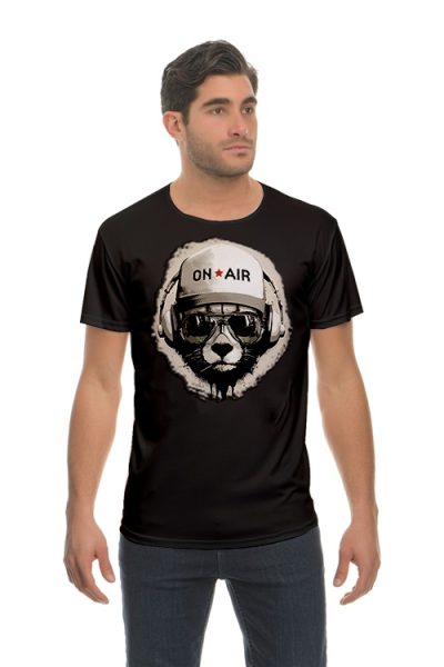 Ανδρικό Μαύρο T-Shirt με Σχέδιο Panda "On Air"