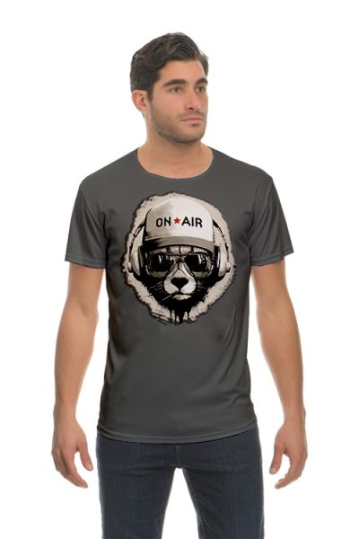 Ανδρικό Γκρι T-shirt με Σχέδιο Panda και Ακουστικά